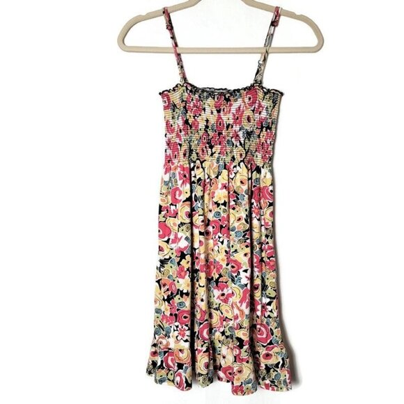 Ann Taylor LOFT Colorful Floral Smocked Y2K Babydoll Dress Medium Petite - Picture 1 of 11